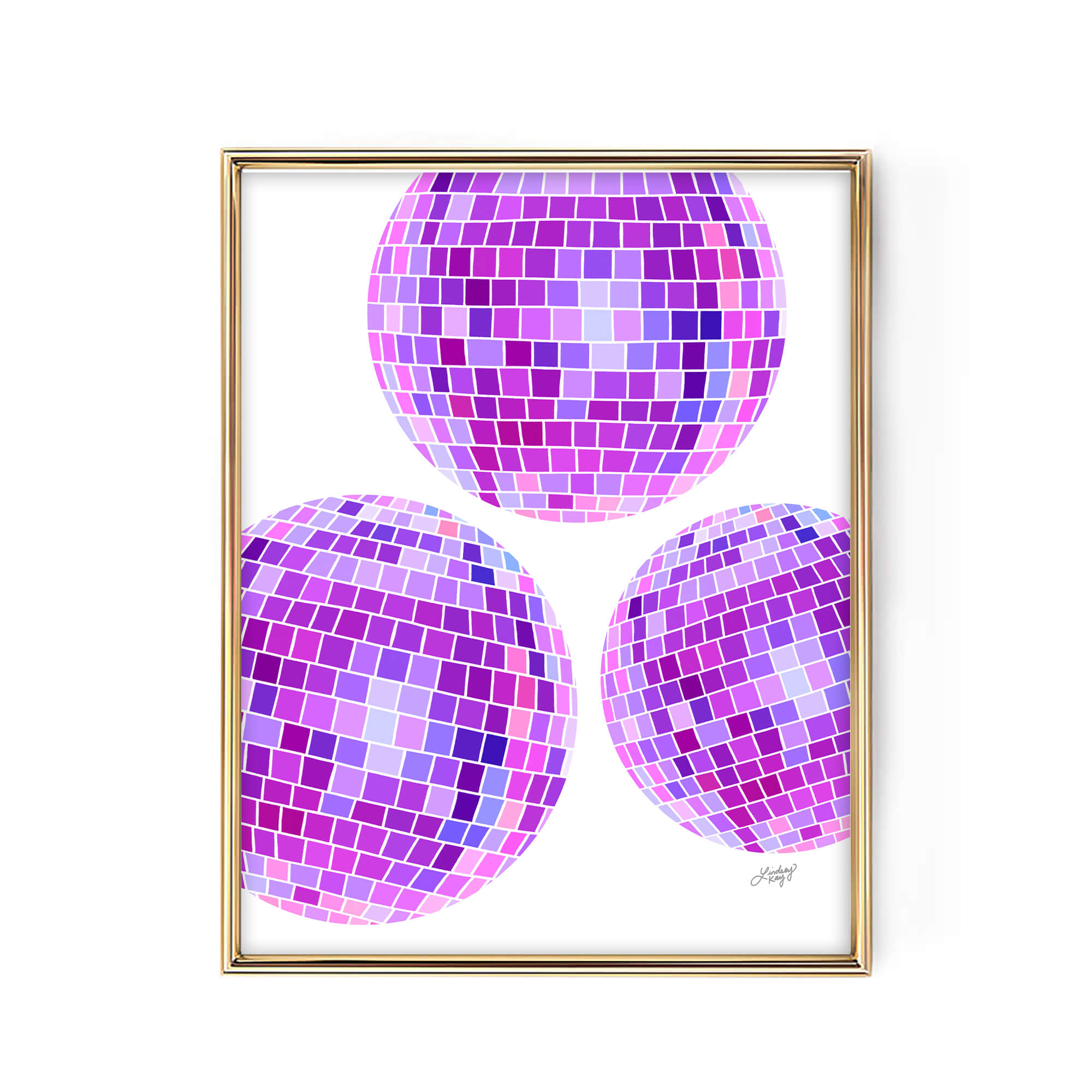 Ilustración de bola de discoteca (paleta morada) Fondo blanco - Impresión de arte